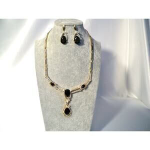 Black tear drop 4pc necklace set, wedding MOB prom party formal evening necklace